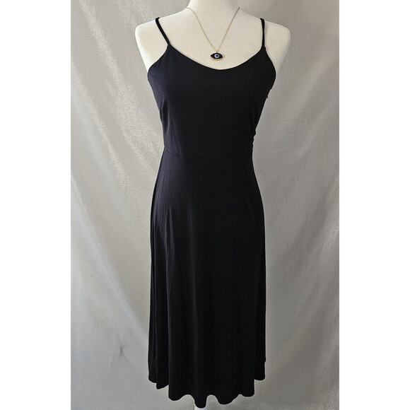 NWT Black LOFT Sundress Size 2 Side Zip Midi Smocked Back - Picture 1 of 7